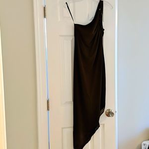 Caché brown one shoulder asymmetrical hem dress